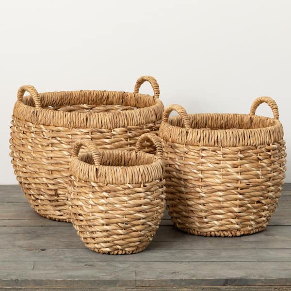 SULLIVANS 12.5 in., 14.5 in. and 15.75 in. Chunky Woven Basket - Set of 3; Brown