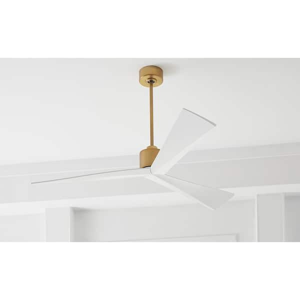 Adler 60 in. Indoor/Outdoor Burnished Brass Ceiling Fan with Matte White Blades, DC Motor and 6-Speed Remote Control