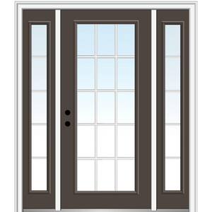 68.5 in. x 81.75 in. Internal Grilles Right-Hand Inswing Full Lite Clear Painted Steel Prehung Front Door with Sidelites
