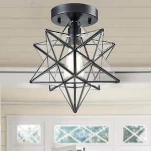 11.22 in. 1-Light Black Modern Semi-Flush Mount with Clear Glass Shade and No Bulbs Included 1-Pack