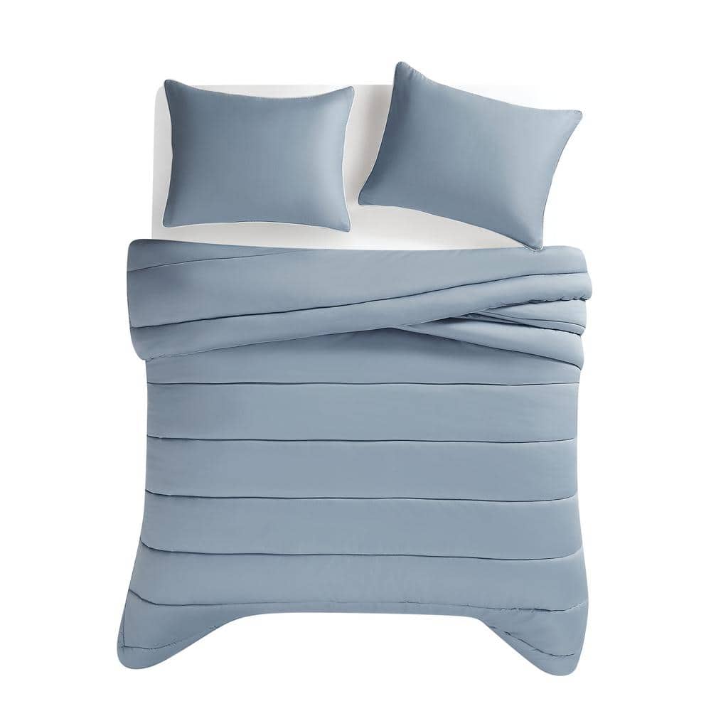 Blue Cotton Sateen Full/Queen Bedspread Set with Polyfill