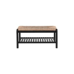 Dorsey Black Wood Entryway Bench with Rush Seat (37.99 in. W x 17.72 in. H)