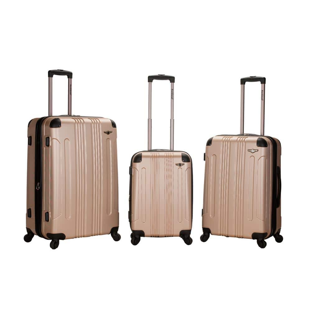 Champagne Medium Rockland Luggage 3 Piece Abs Upright Luggage Set 