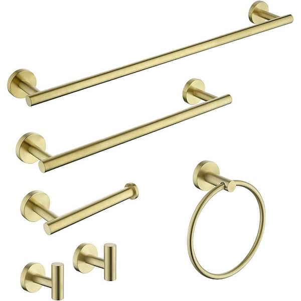 Unbranded 6-Piece Bath Hardware Set with Towel Ring Toilet Paper Holder Towel Hook and Towel Bar in Brushed Gold