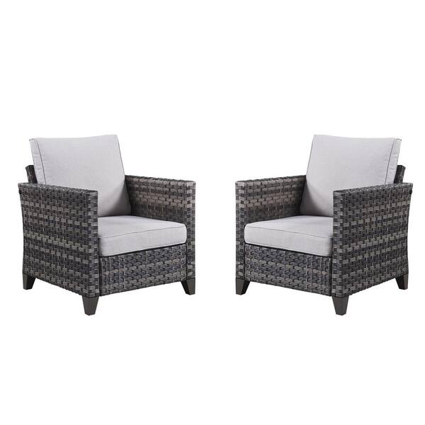 Unbranded Serga 2-Piece Gray Wicker Outdoor Patio Lounge Chair with Gray Cushions