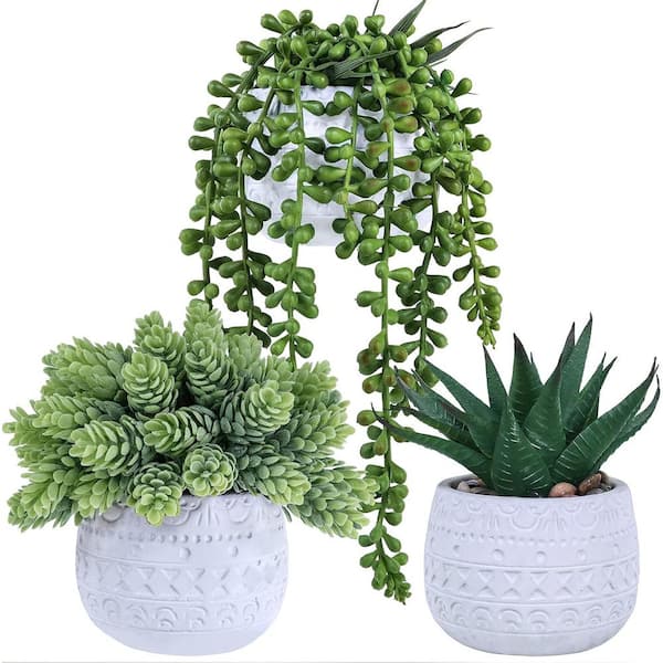 Unbranded Artificial Succulent Plants in Geometric Ceramic Pots-Modern Decor for Home, Office and Special Events (3-Pack)