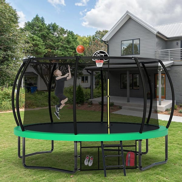 Unbranded 14 ft. Outdoor Recreational Trampoline with Fence with Ladder and Anti-Rust Coating, ASTM Certified Outdoor Trampoline