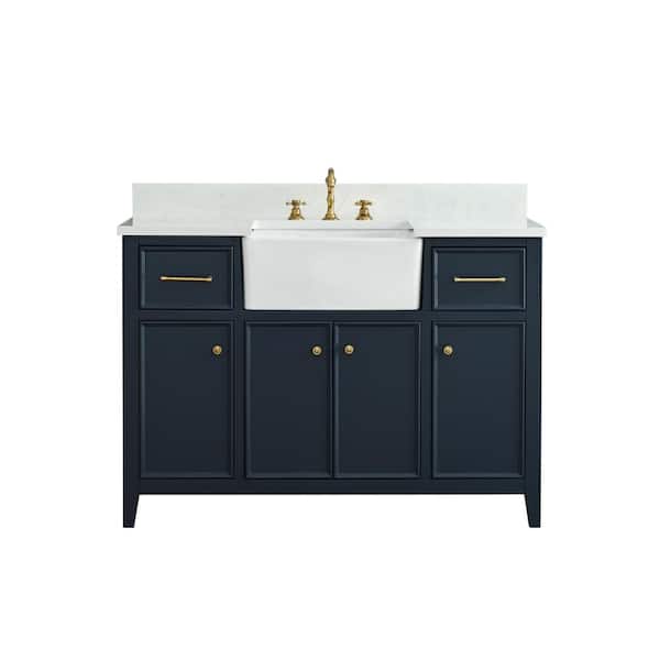 Casey 48 in. W x 22 in. D Bath Vanity in Indigo Blue with Engineered Stone Vanity Top in Ariston White with White Sink