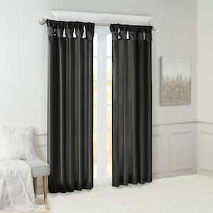 Natalie Black Faux Silk 50 in. W x 120 in. L Room Darkening Curtain (Single Panel)