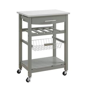 Linon Home Decor Todd Red Kitchen Cart with Stainless Steel Top and ...