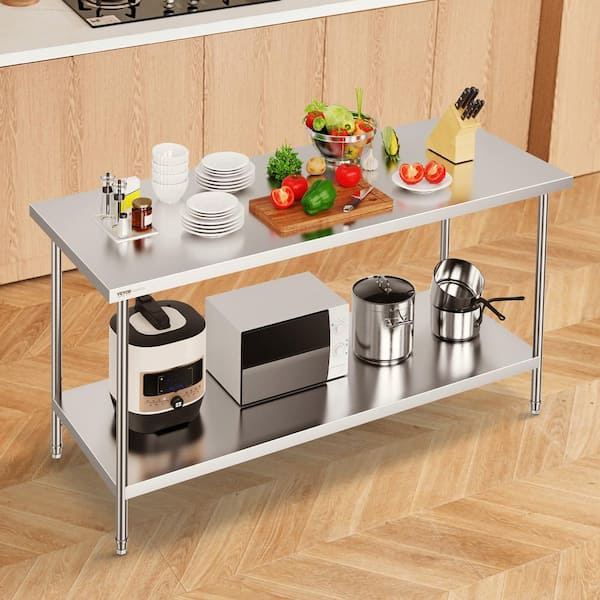 30 in. x 72 in. x 34 in. Silver Stainless Steel Commercial Kitchen Prep Table 920 lbs. with 3 Adjustable Height Levels