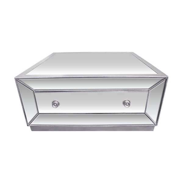 Winney Silver Mirrored Square 2 Drawer, Mirrored Coffee Table Square
