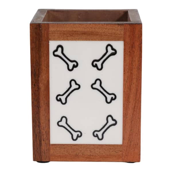 Brown/White 3 in. x 4 in. Wood Resin Dog Bones Pencil Cup