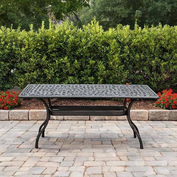bronze cast aluminum patio table with umbrella hole VIVIJASON Outdoor 61" Dining for 6-8 Person, Large Patio Round Dining Table Lazy Susan, Dark Rustic Patio Table with 2" for Balcony, Porch perfect to decorate your space Sophia & William 54" Cast