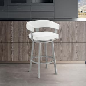 Lorin 26 in. White/Silver Open Back Metal Counter Stool with Faux Leather Seat