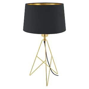 Camporale 11.75 in. W x 22 in. H Gold Table Lamp with Black/Gold Fabric Drum Shade