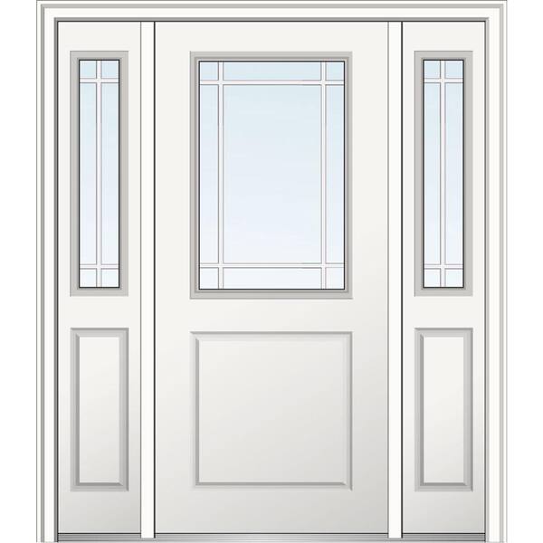 MMI Door 60 in. x 80 in. Internal Grilles Right-Hand 1/2-Lite Clear Primed Fiberglass Smooth Prehung Front Door with Sidelites