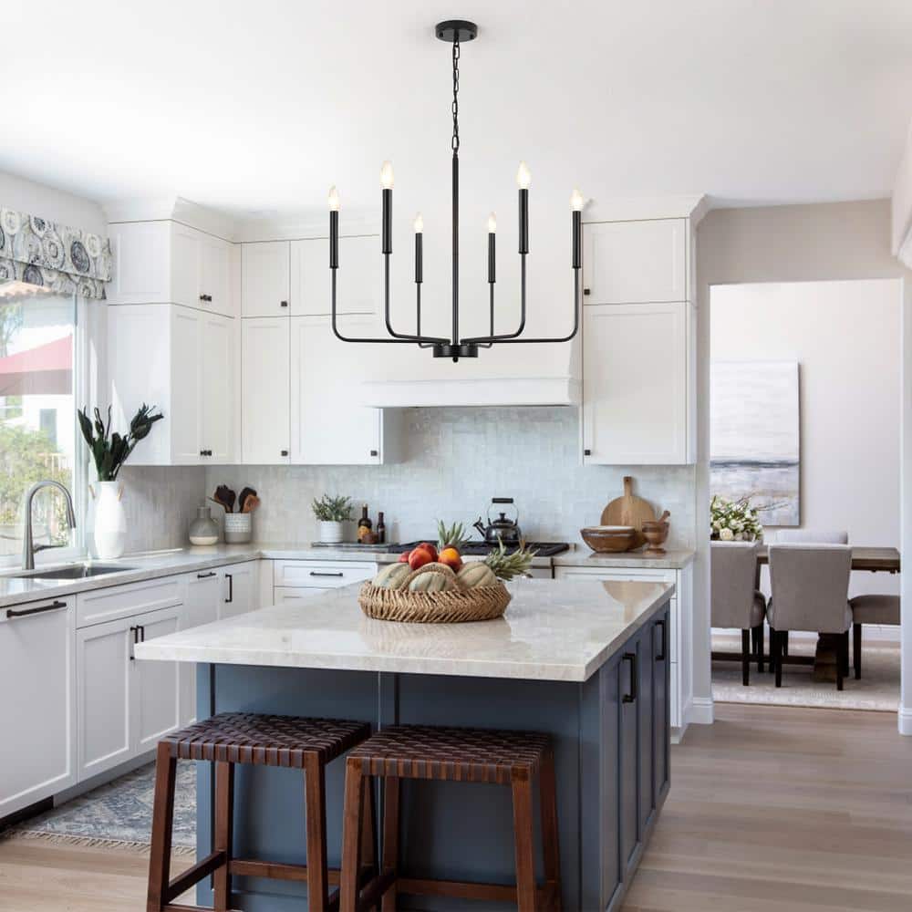 Matte Black 6-Light Metal Candle Chandelier