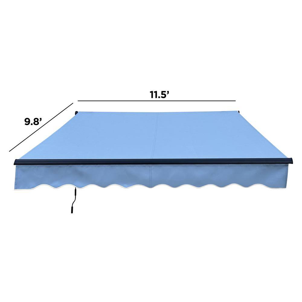 Sky Blue 12' x 10' Manual Retractable Patio Awning with Black Frame