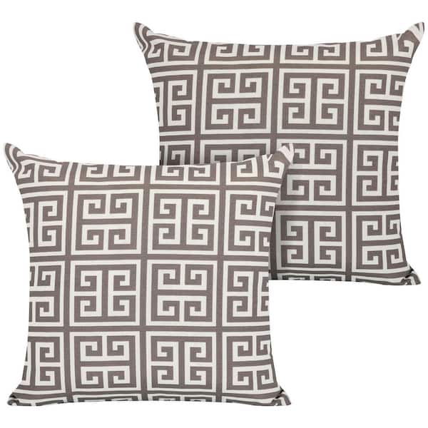 17.3 in. x 17.3 in. Patio Square Outdoor Throw Pillow in Meander Pattern (2-Pack)