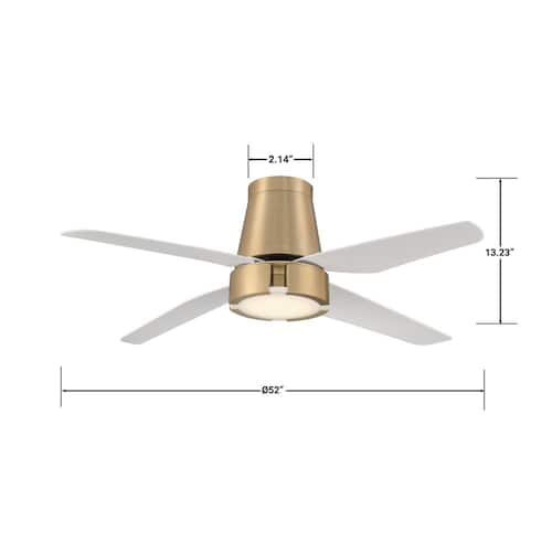 Hugh 52 in. LED Indoor Brushed Brass Ceiling Fan with White Blades GLUCKSTEINELEMENTS Ceiling Fans With Lights