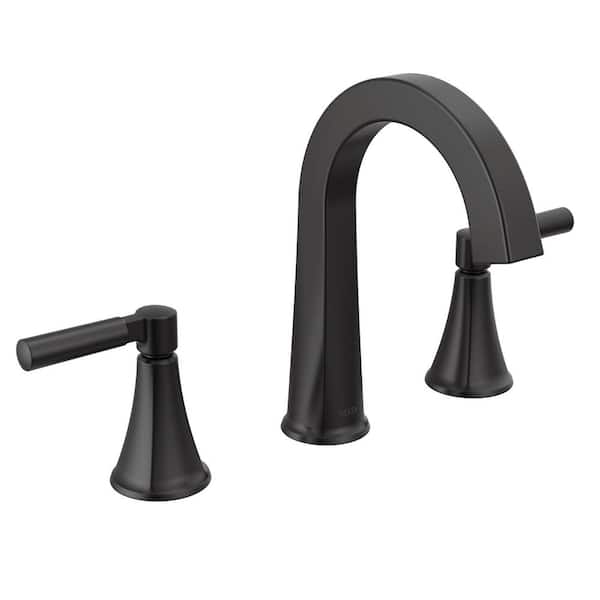Delta Lorna 8 in. Widespread Double Handle Bathroom Faucet with Drain Kit Included in Matte Black