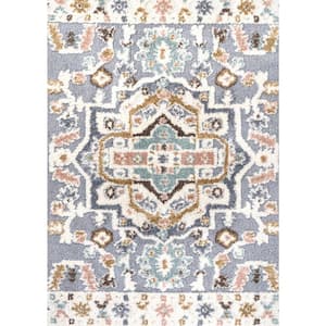 Aziza Multi 4 ft. x 6 ft. Persian Medallion High-Low Area Rug