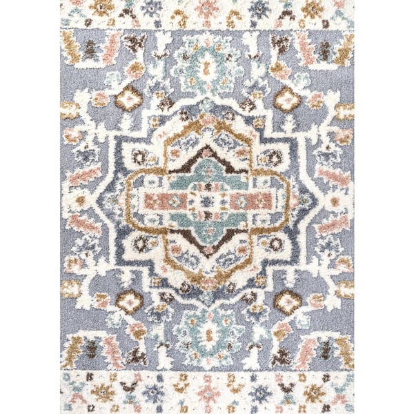 Aziza Multi 4 ft. x 6 ft. Persian Medallion High-Low Area Rug