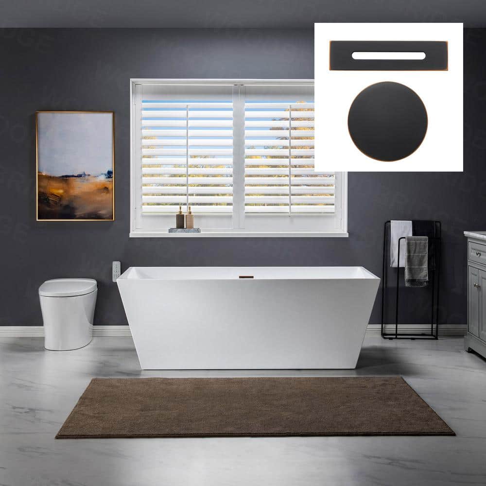 WOODBRIDGE Montpellier 67 in. Acrylic Rectangle Flatbottom Bathtub in White with Oil Rubbed Bronze Overflow and Drain Included, White with Oil Rubbed Bronze Trim -  HBT5934