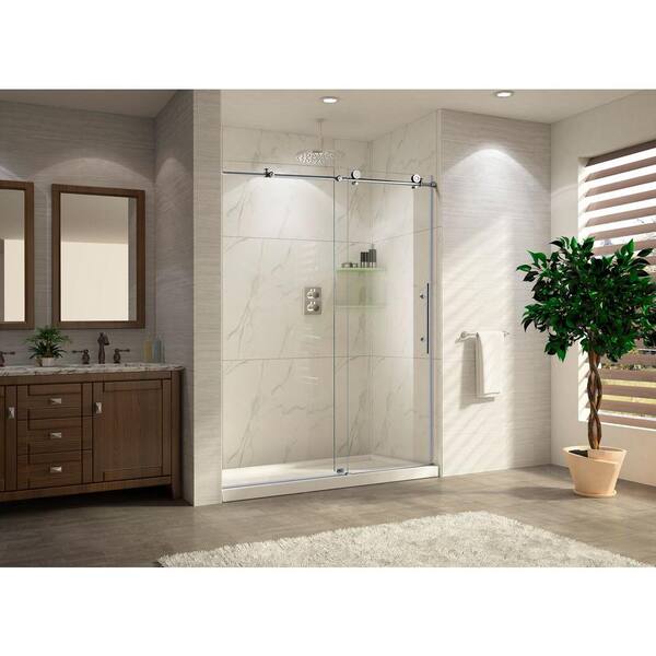 Wet Republic Trident Lux Premium 60 in. x 76 in. Frameless Sliding Shower Door with Tempered Clear Glass in Brush Nickel