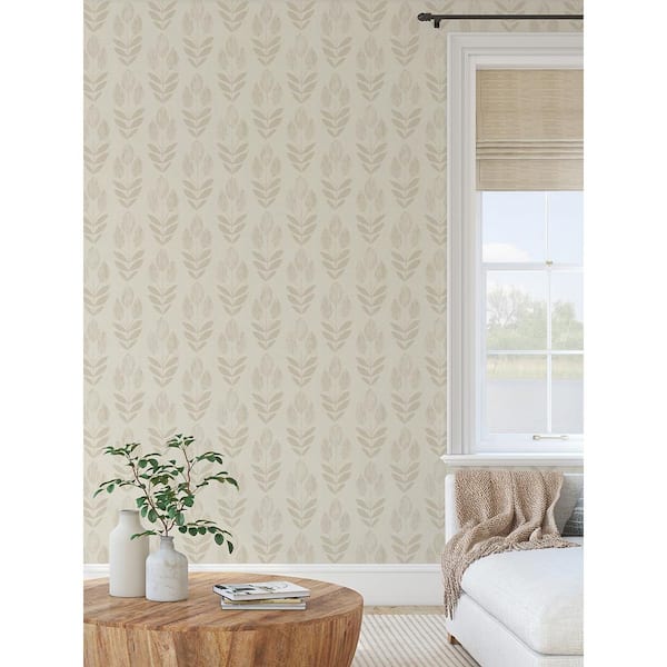 Cream Folk Tulip Vinyl Peel & Stick Wallpaper
