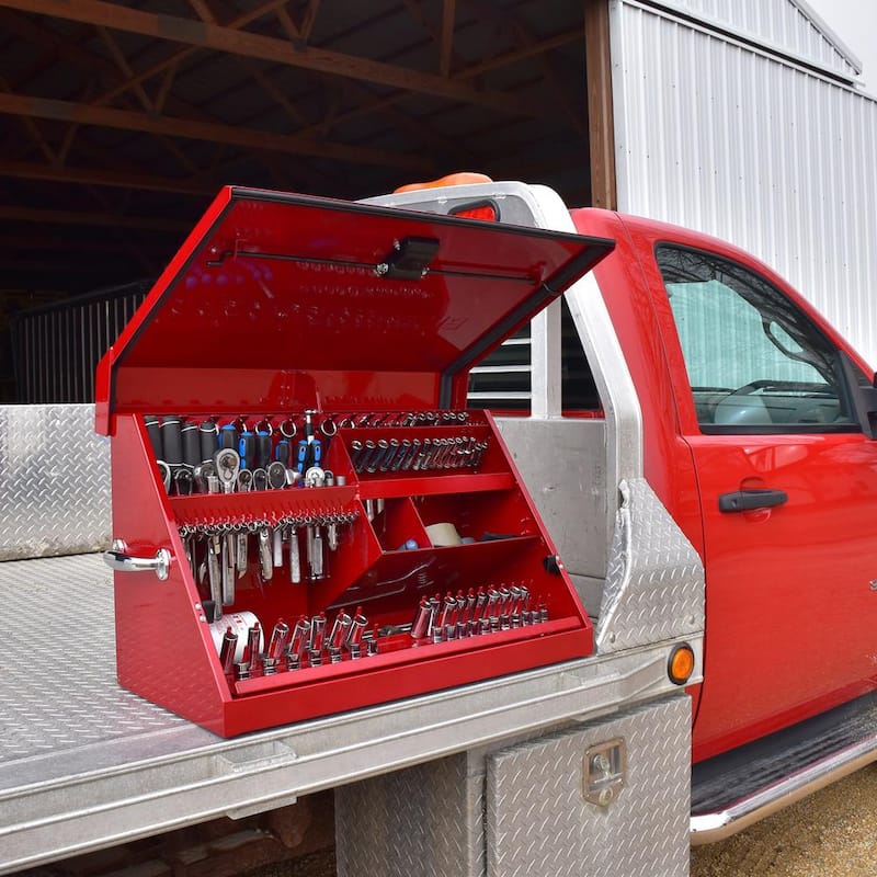 31 in. W x 16 in. D Portable Metallic Red Triangle Top Tool Chest for Sockets, Wrenches and Screwdrivers