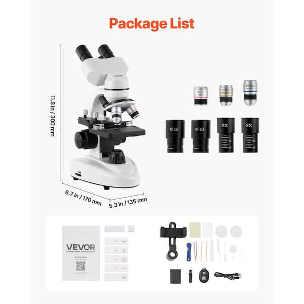 VEVOR Compound Binocular Microscope, 40-2000X Magnification