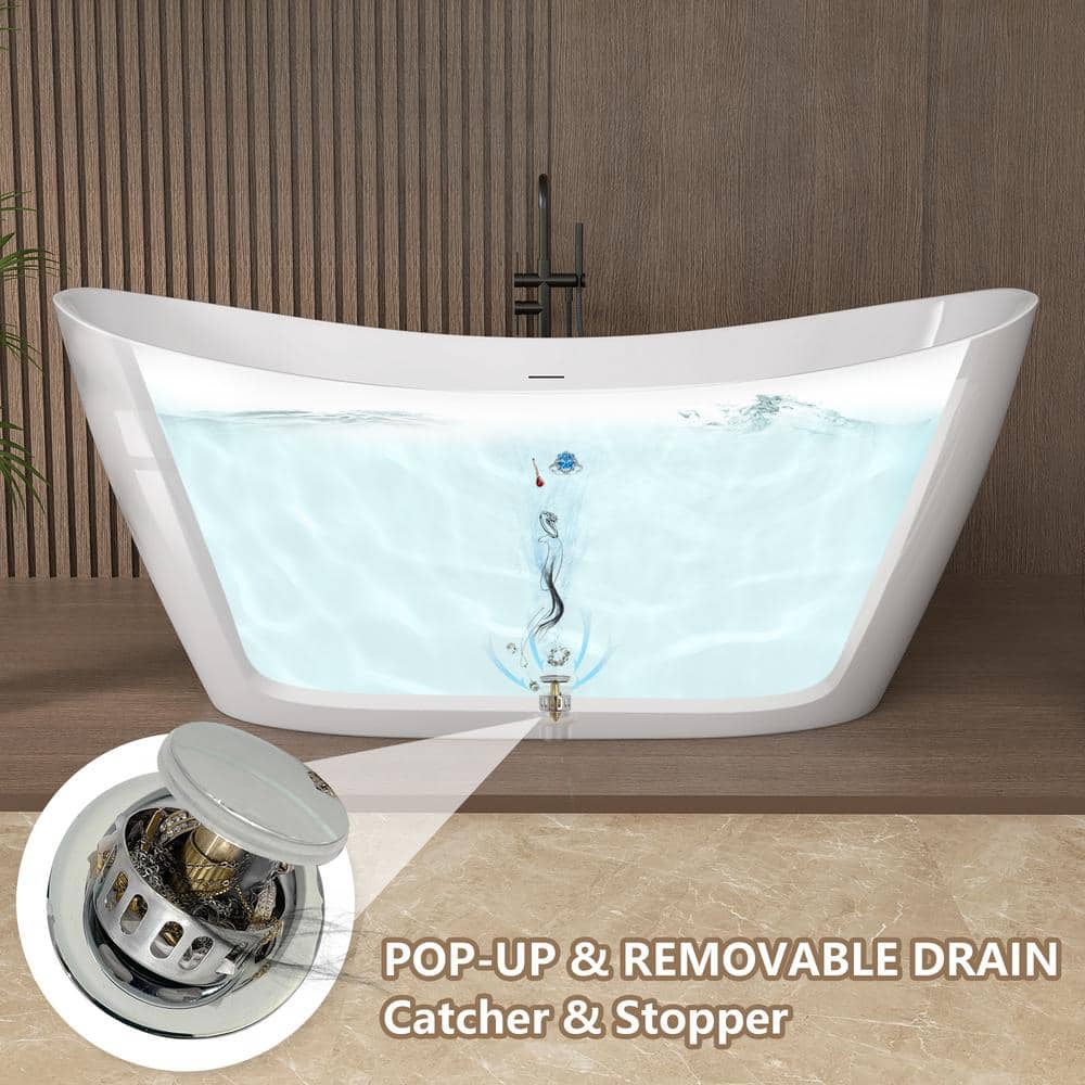 68'' White Acrylic Freestanding Double Slipper Soaking Tub