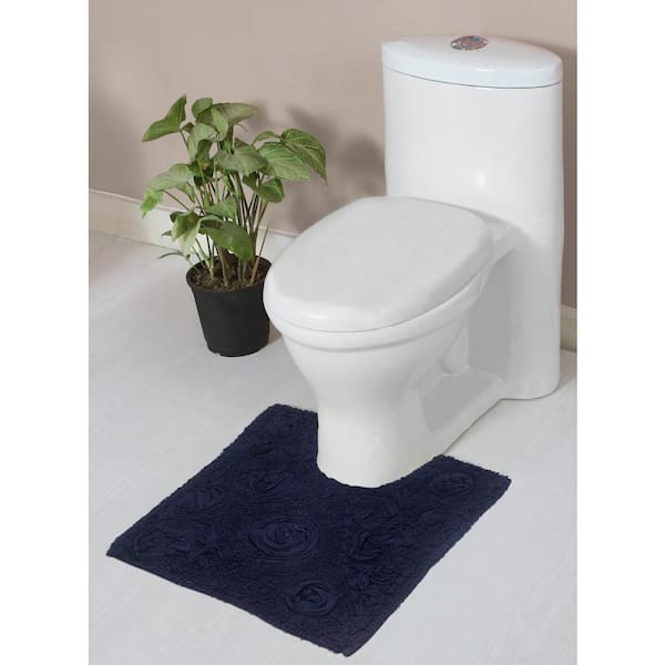 HOME WEAVERS INC Modesto Bath Rug 100% Cotton Bath Rugs Set, 20 in. x20 in. Contour, Navy