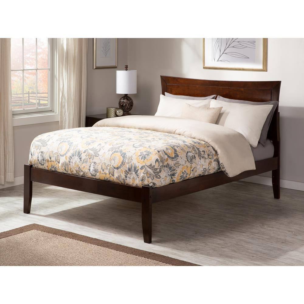 Walnut Queen Upholstered Platform Bed with Storage Drawers