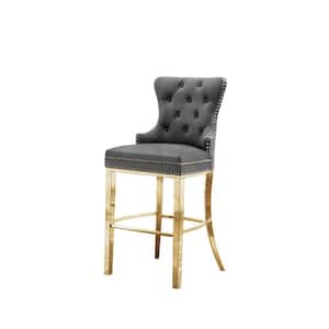 Nani Dark Gray Velvet Fabric High Back Gold Stainless Steel Frame Counter Height Chair (Set of 2).