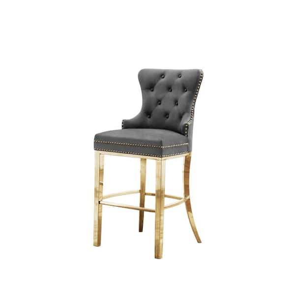 Best Quality Furniture Nani Dark Gray Velvet Fabric High Back Gold Stainless Steel Frame Counter Height Chair (Set of 2).