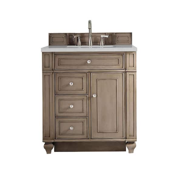James Martin Vanities Bristol 30 in. W x 23.5 in. D x 34 in. H Bath Vanity in Whitewashed Walnut with Eternal Serena Quartz Top
