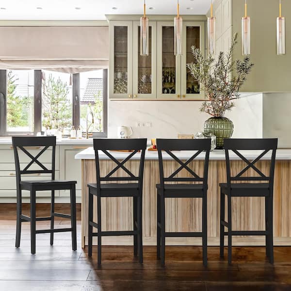 Ionia 24 in. Black Wood Counter Height Bar Stool (Set of 4)