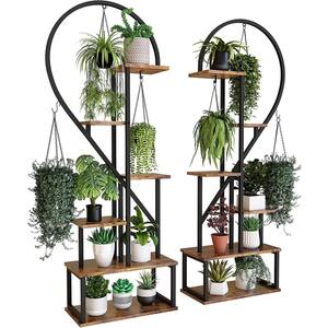 6-Tier Metal Plant Stand, Creative Half Heart Stepped Plant Stand for Home Patio Lawn Garden (2-Pack) Black