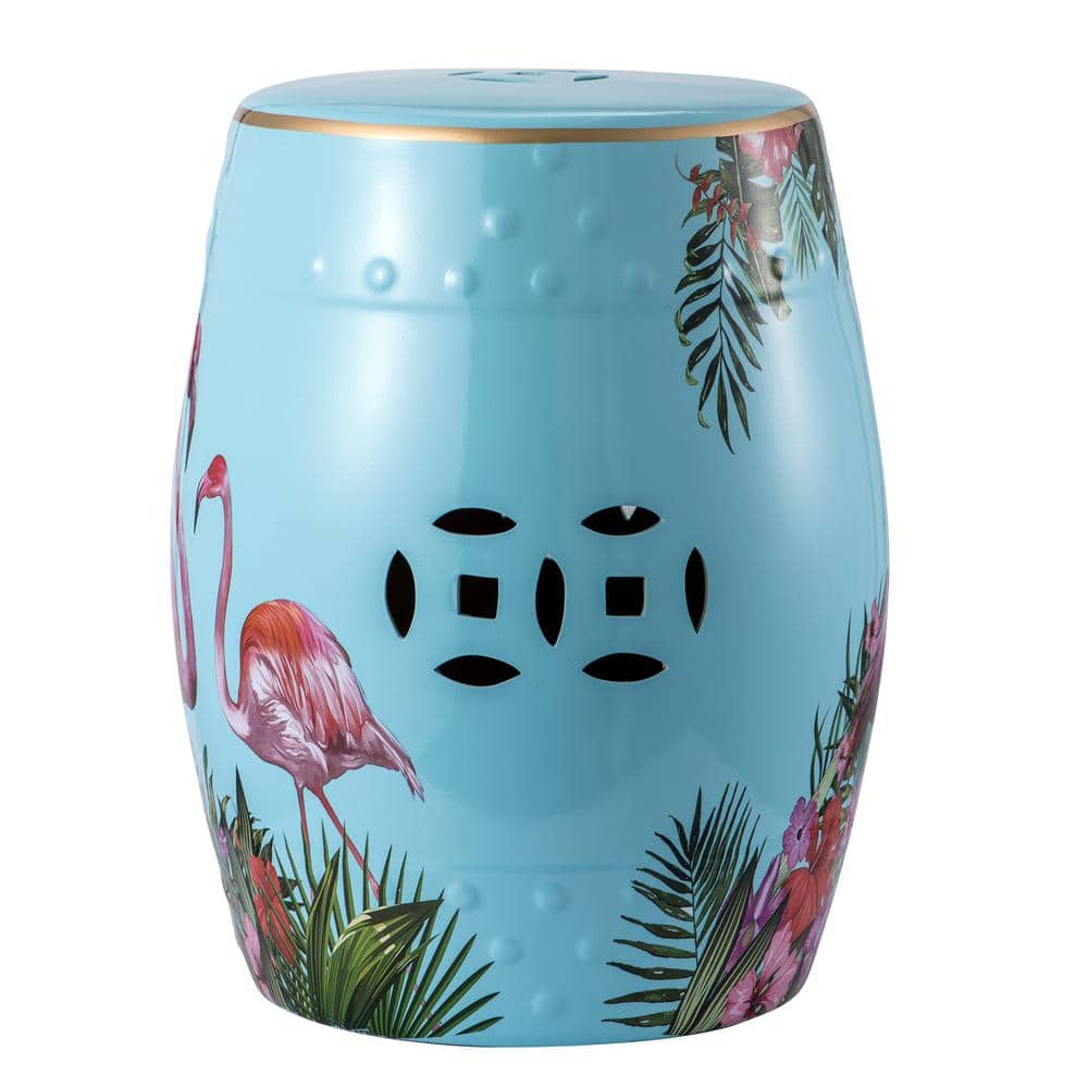 Animal Patterns Blue Ceramic Garden Stool Ceramic Decorative