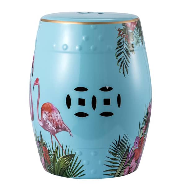Unbranded Animal Patterns Blue Ceramic Garden Stool Ceramic Decorative