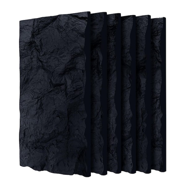 Antique Black 3D Faux Rock Stone PU Wall Panels Lightweight Textured Wainscoting for Interior Accent Walls(6 Pieces)