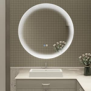 24 in. W x 24 in. H Round Frameless Anti-Fog Wall-Mounted Bathroom Vanity Mirror in Silver with LED