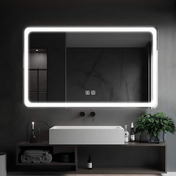 Lirago 31 in. W x 51 in. H Rectangular Frameless LED Lighted Anti-Fog Bathroom Vanity Mirror in Silver