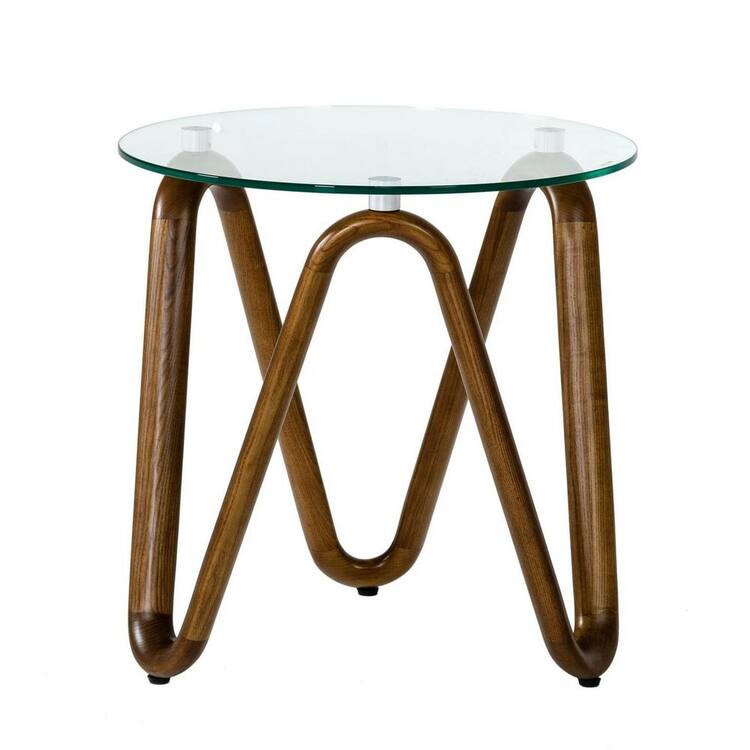 MR MODREST Lassen 20 in. Walnut Round Glass End Table