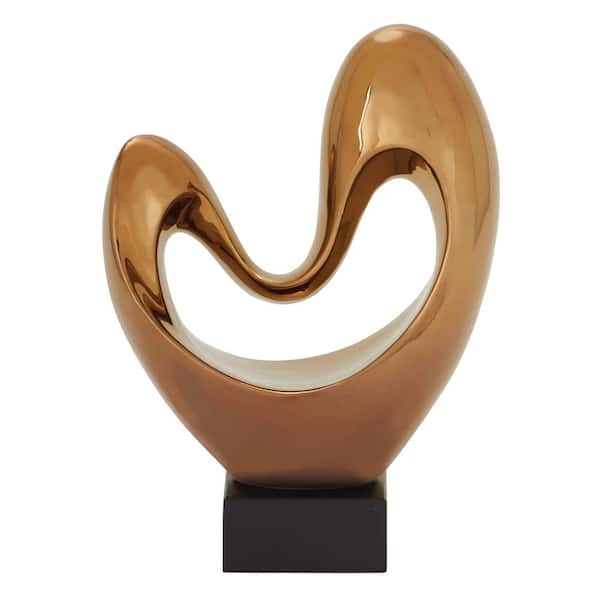 Litton Lane Copper Polystone Heart Abstract Sculpture with Black Base