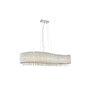 Timeless Home 44 in. L x 14 in. W x 10 in. H 8-Light Chrome with Clear Crystal Contemporary Pendant