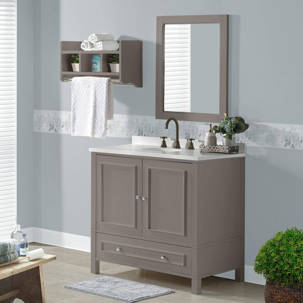 Gray 36" Freestanding Double Door Vanity Cabinet with Nickel Hardware